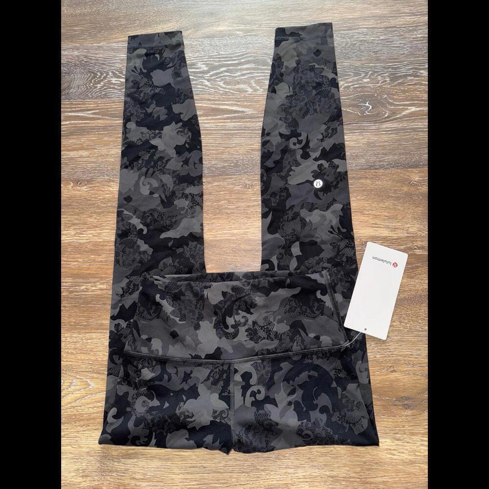 Lululemon Wunder Train High Rise 28” Hidden Heritage Lace Black Size 6 NWT